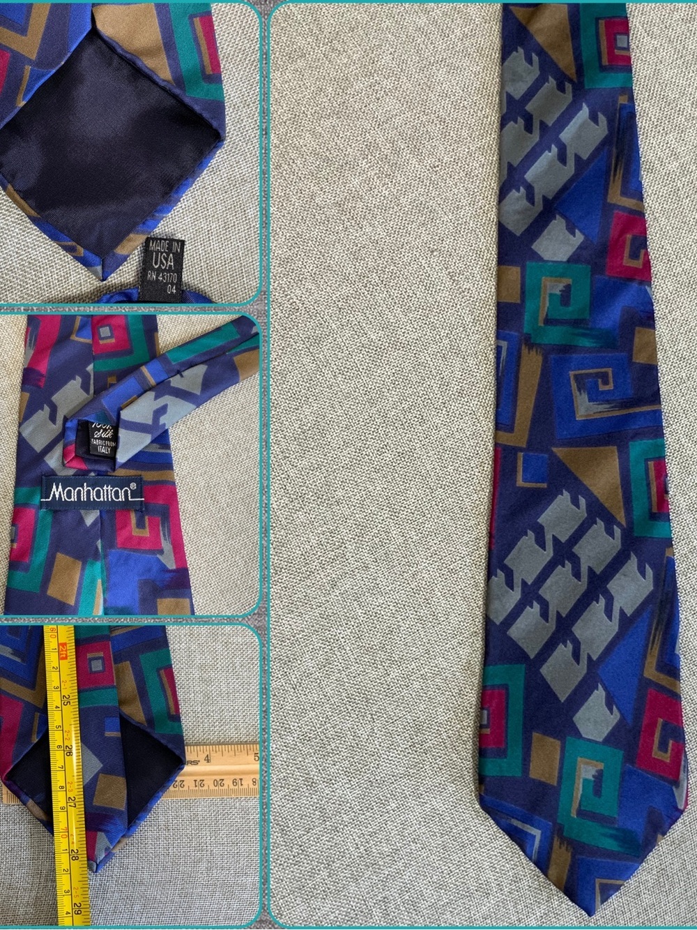 Vintage Manhattan Abstract Geometric Silk Tie USA 90s